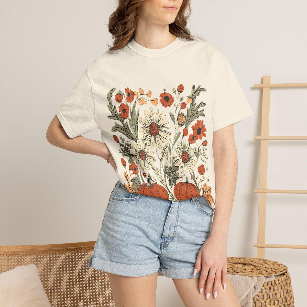 Pumpkin Daisy Floral T-Shirt