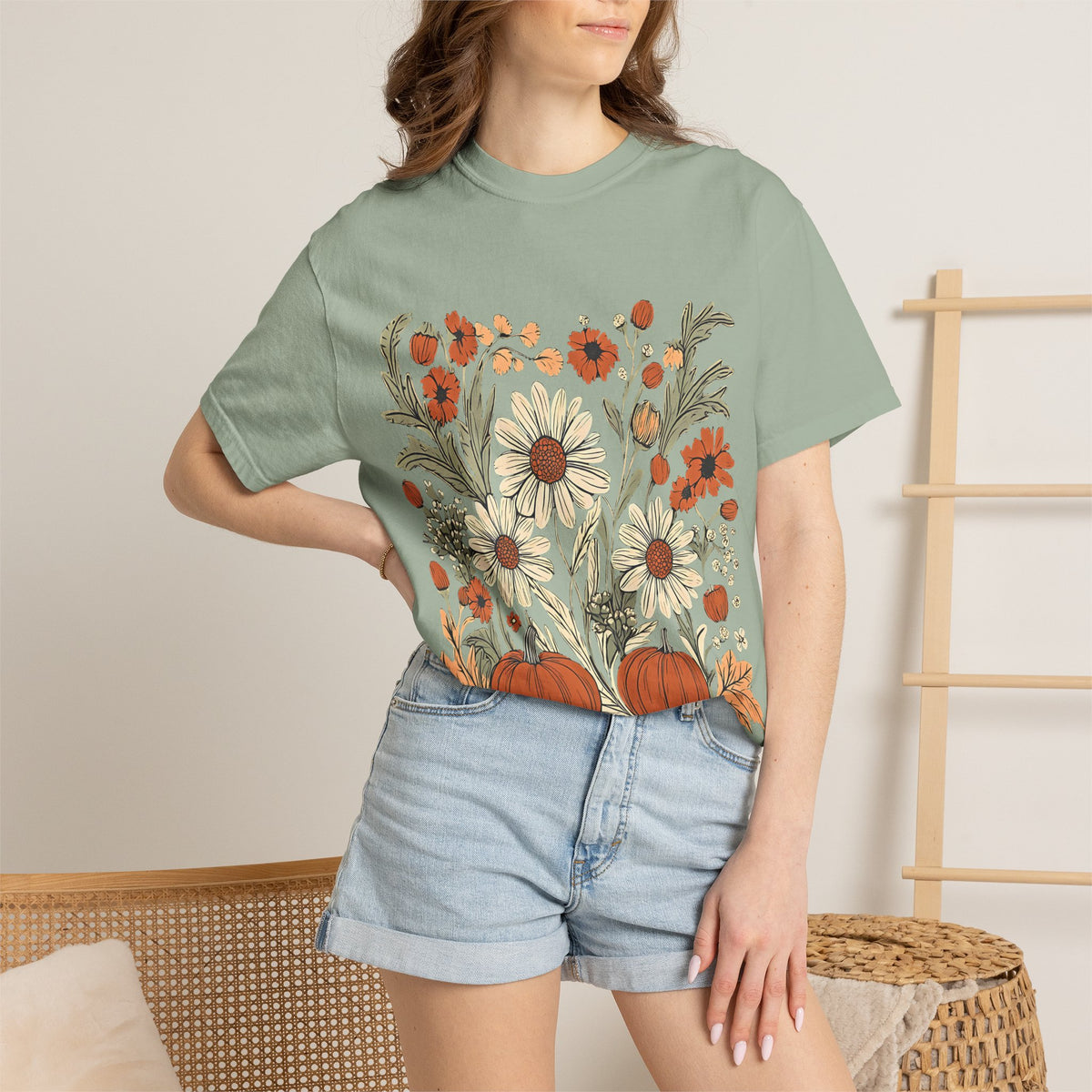 Pumpkin Daisy Floral T-Shirt